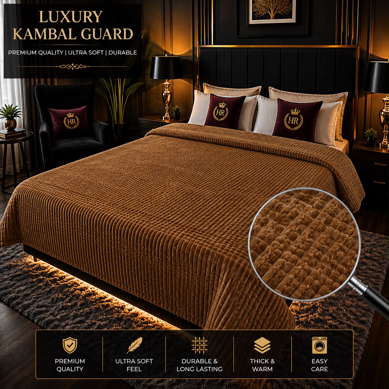Luxury Bubble AC Blanket-Camel Brown / Tan