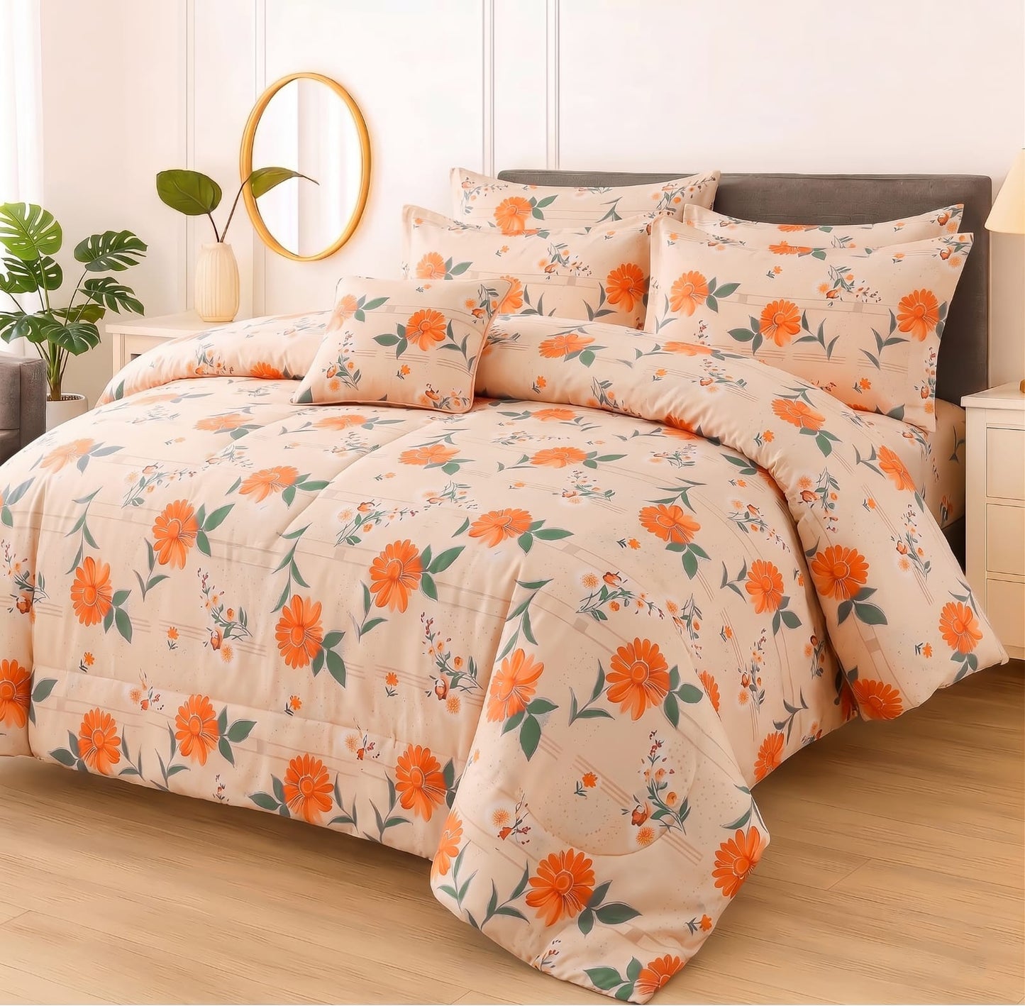 Premium Summer King Size Soft Cotton Comforter Set - 7-Piece
